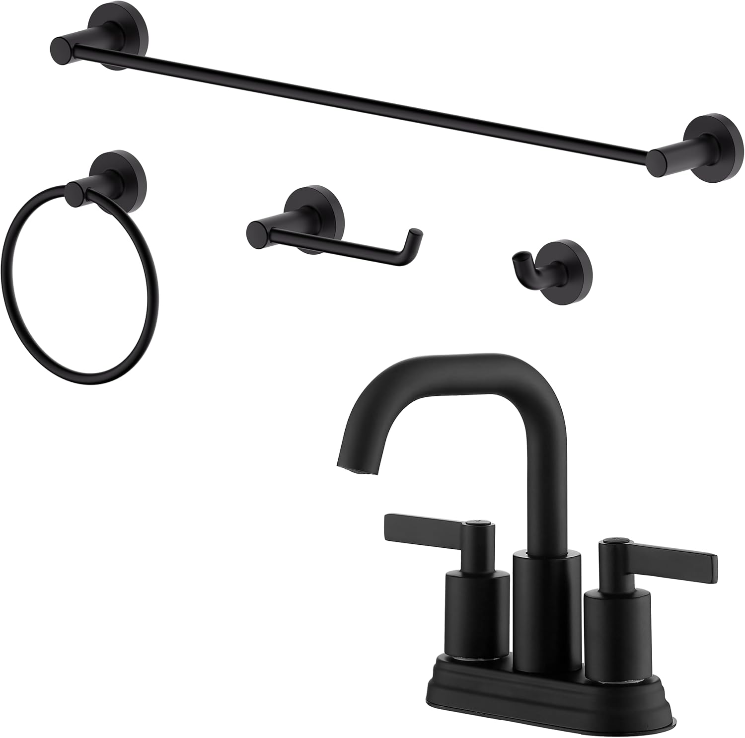Centerset Bathroom Faucet and 4-Piece Bath Accessory Set,Matte Black,CB-0545-MT