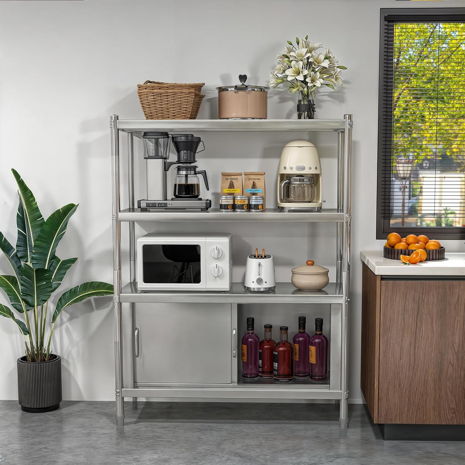 YITAHOME Stainless Steel Shelving 60x18x60in, 4-Tier NSF Metal Shelves Unit for Kitchen, Commercial Office, Garage, Restaurant, Warehouse – Adjustable Shelves with 330lb Capacity per Shelf