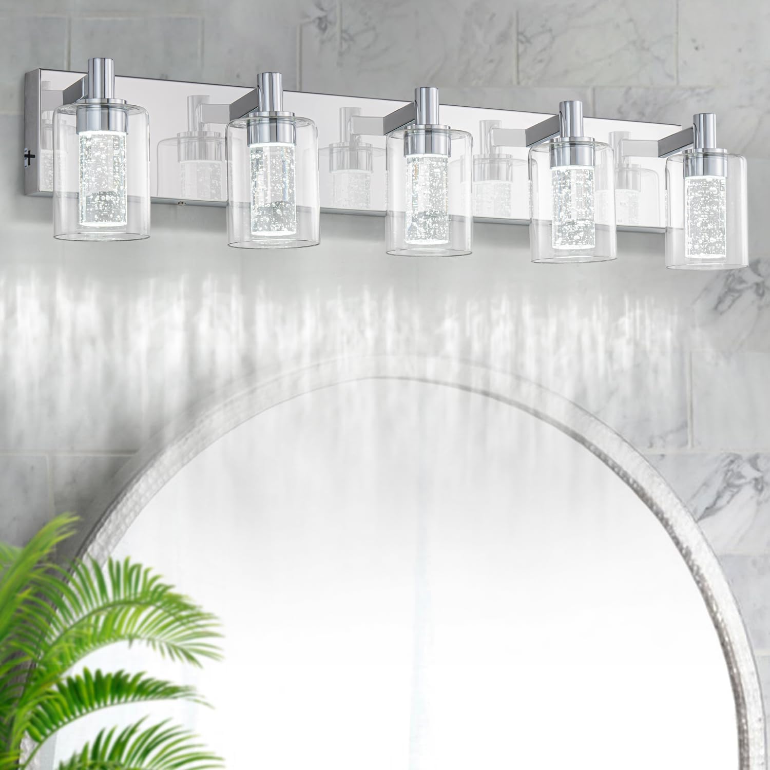 SineRise Vanity Light with 3 Color Modes (3000K/4000K/6000K), Eye Protection LED Bathroom Light Fixture, Dimmable Modern Wall Light Over Mirror with Clear Glass Shade (Black, 3-Light)