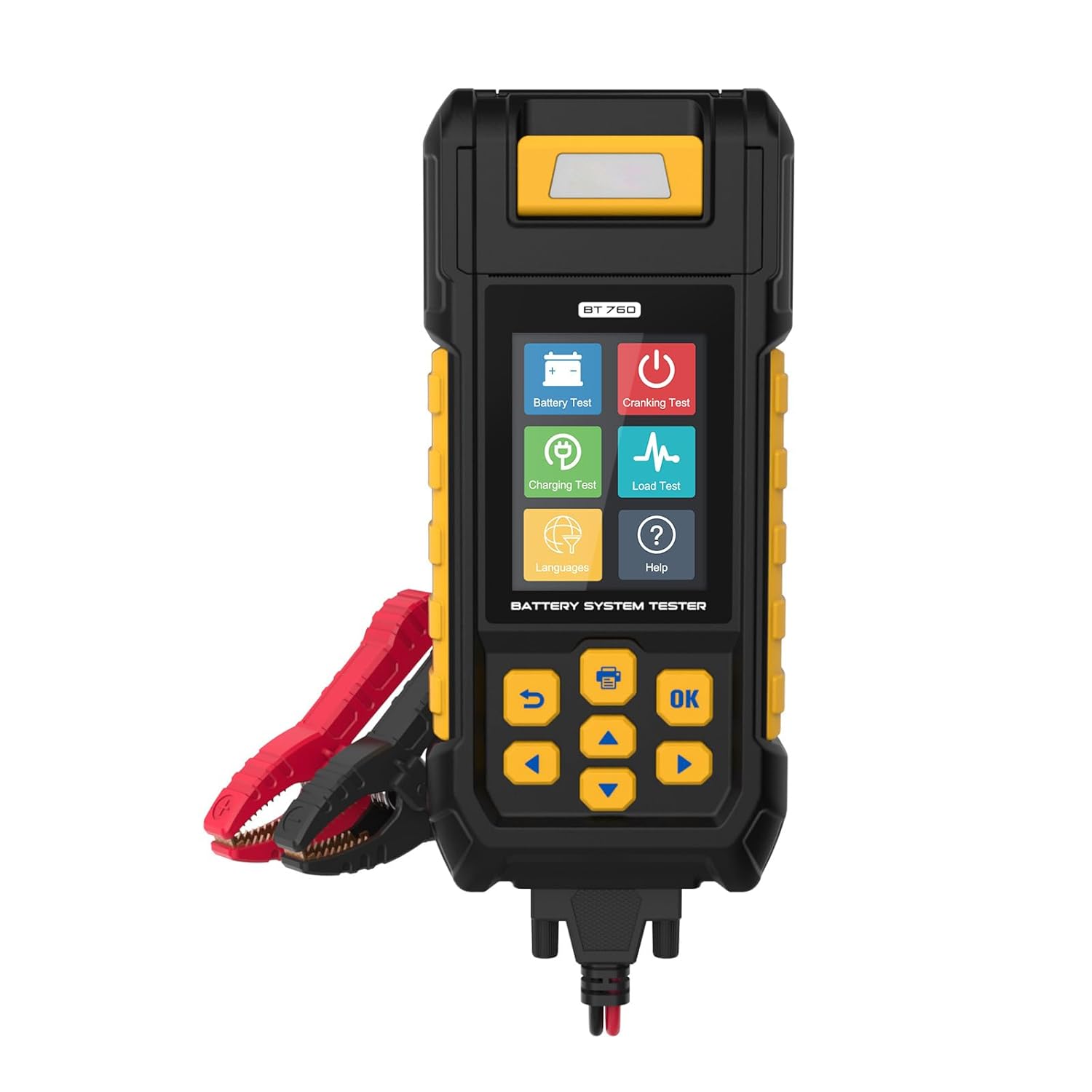 Battery Testers BT760 Automotive Battery System Testers 8V-32V Car Battery Analyzer with Battery/Load/Cranking/Charging Test,Data Printing,3 Rolls Printer Paper for Vehicles,HD,Trucks,Motorcycles