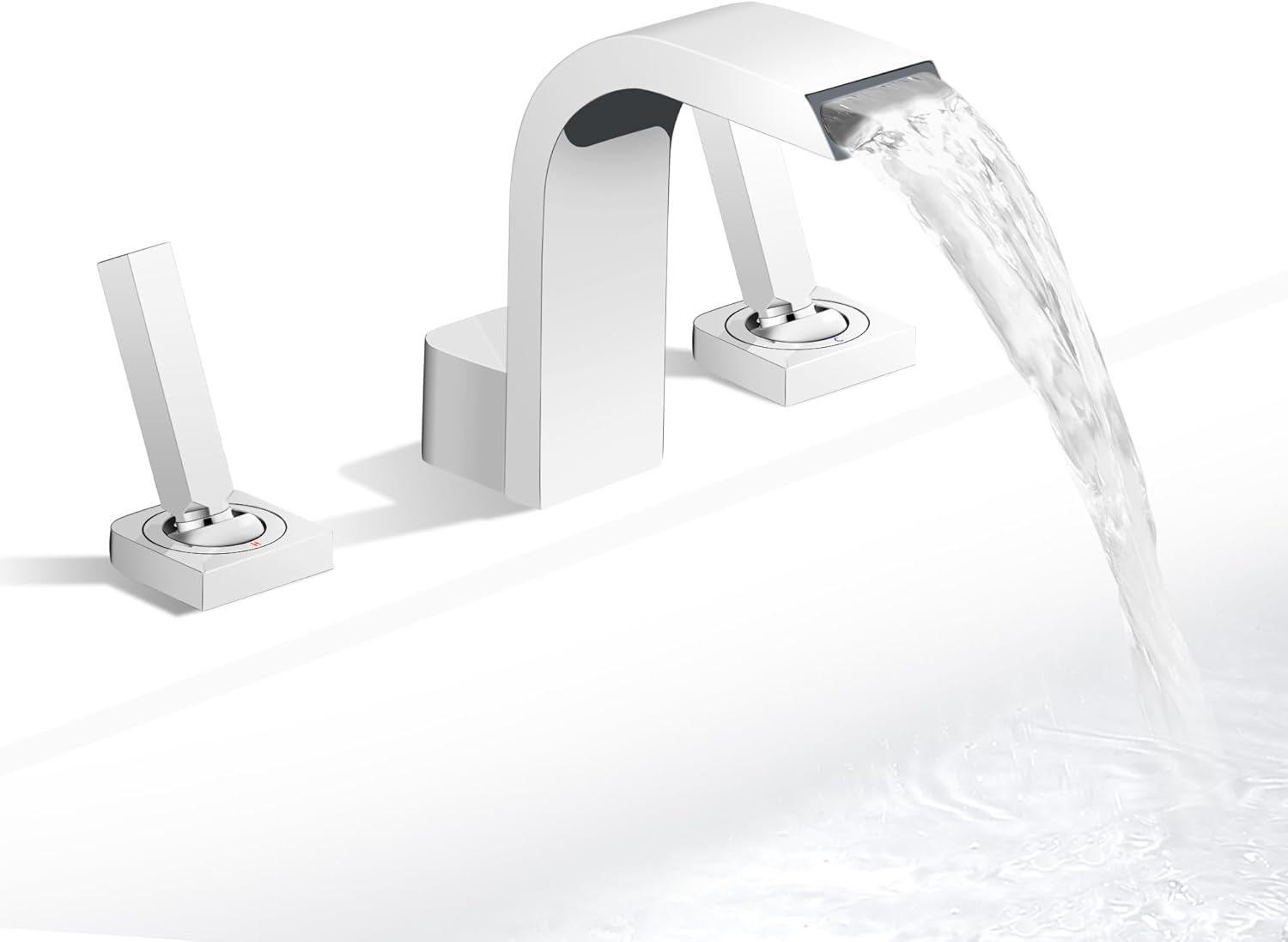 SKOWLL Bathroom Faucet 3 Hole 4 Inch Bath Vanity Faucet Deck Mount Widespread Lavatory 2 Handle Modern Water Sink Faucet Brass, Polished Chrome