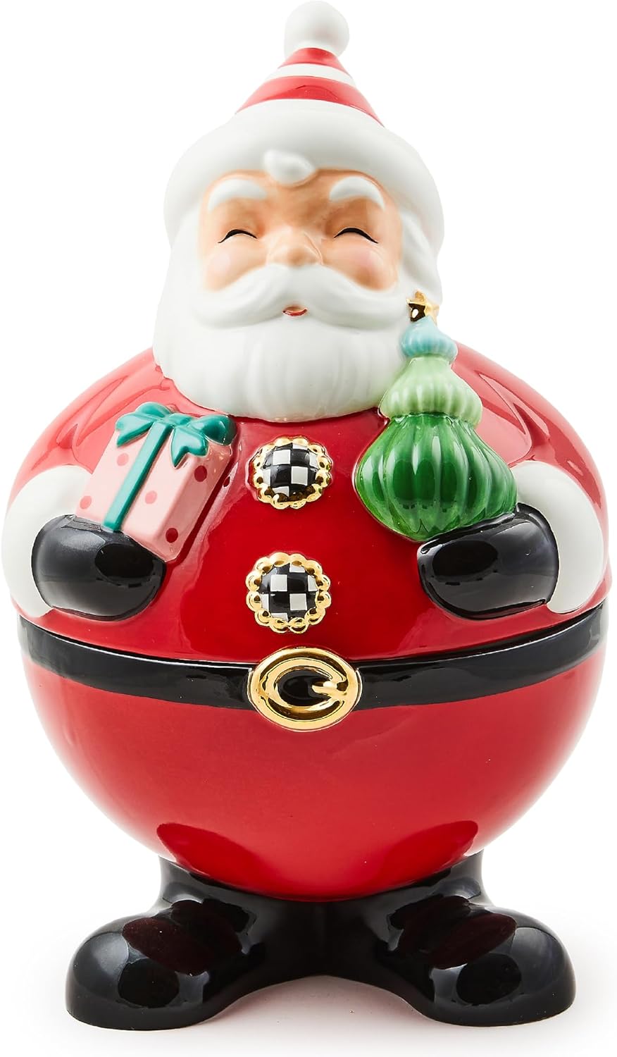 MACKENZIE-CHILDS Granny Kitsch Santa Cookie Jar, Christmas Cookie Jar, 48-Ounce Capacity