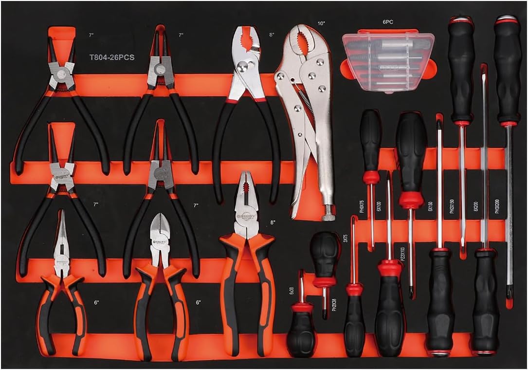 JZD Tool Set in EVA Foam Tray, 25 Pieces Pliers & Screwdrivers Mechanic, for Cabinets and Tool Boxes