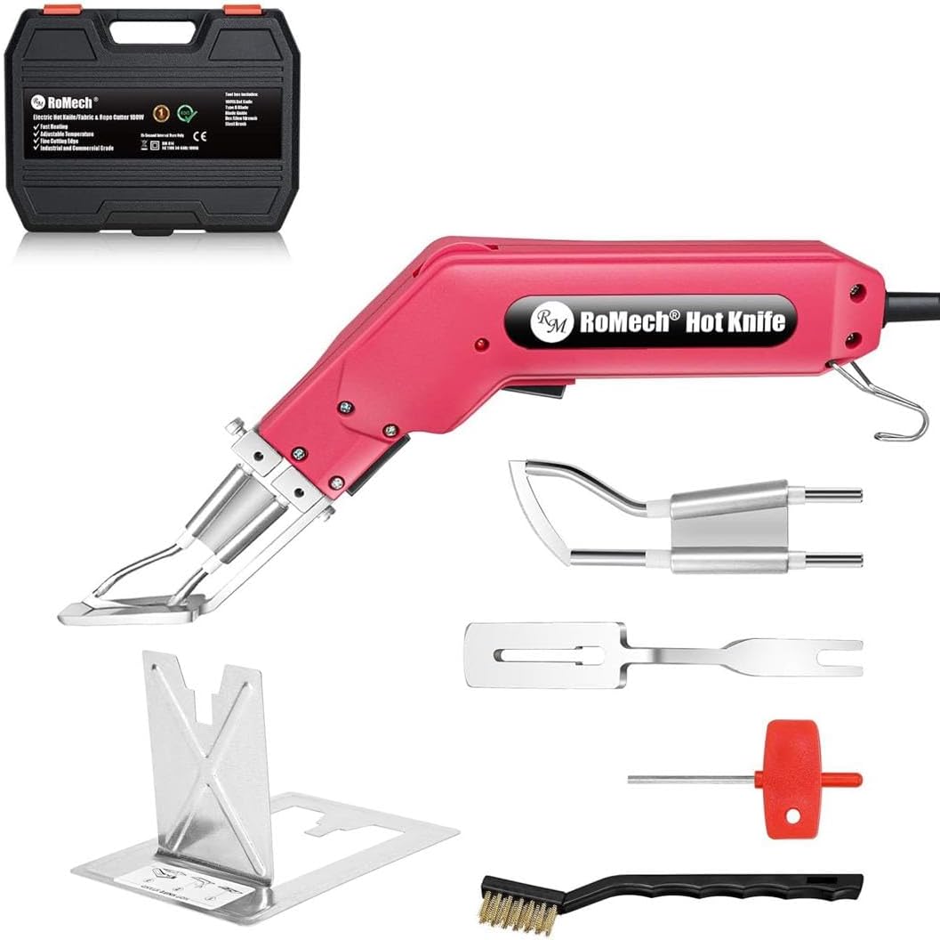 ROMECH 100W Fabric Cutter Rope Cutter, Pro Electric Hot Knife Heat Sealer with Adjustable Power, Cutting Tool Kit with Blades & Accessories (100W, RM-014)