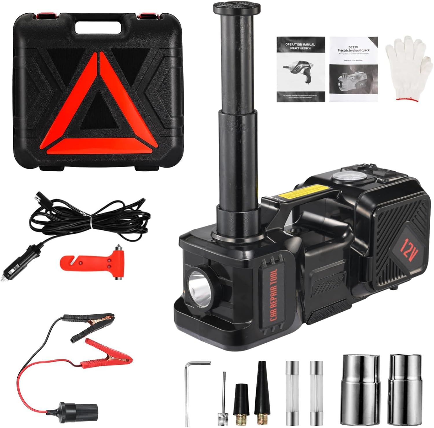 Electric Car Jack kit 5 Ton 12V Electric Floor Jack Lift for Vehicle, Electric Hydraulic Jack Auto Repair Tool Set with Built-in Inflator and Impact Wrench for SUV Sedan Truck Tire Change