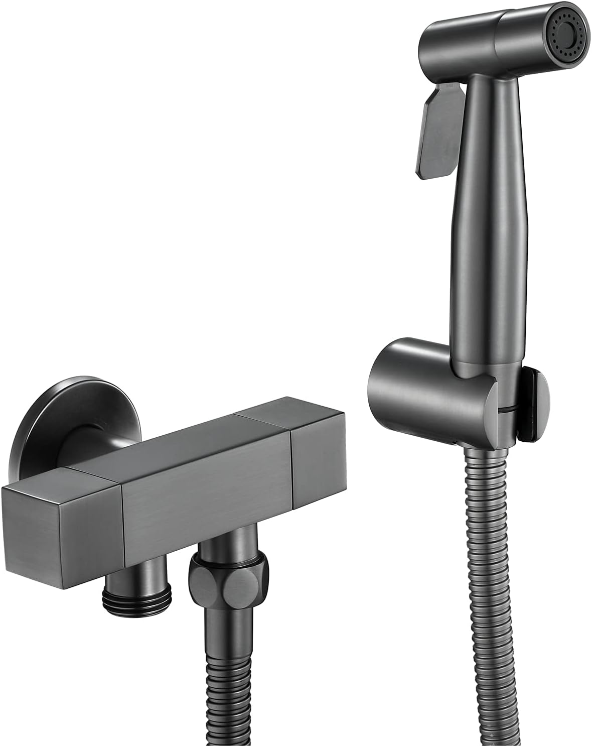 Hand Held Bidet Sprayer, Toilet Sprayer Gun for Bathroom Stainless Steel, Shower Head Self Cleaning Bathroom Fixture,Spray Gun and Angle Valve (Size : Spray Gun and Angle Valve)