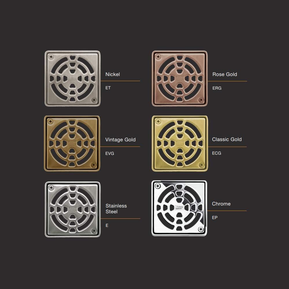 Schluter Kerdi 4 Inch Square Stainless Steel Grate in Nickel