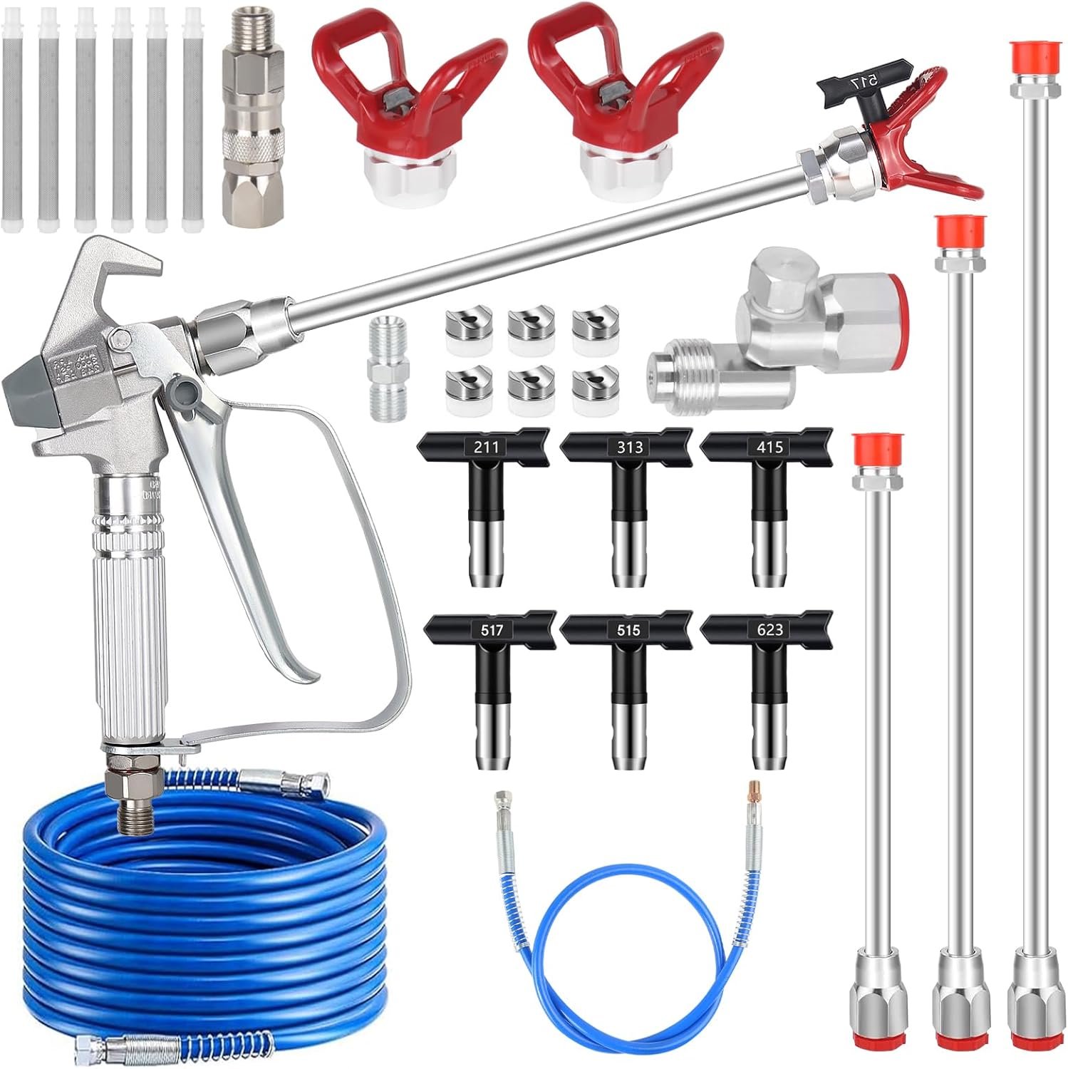 23 Pcs 3600PSI Paint Sprayer Gun Kits,with 50Ft High Pressure Hose,Extension Pole & Spray Tips & Filters &Nozzle Seat etc,Compatible With Graco 390 395 490 495 595 695 795 1095 Airless Sprayer