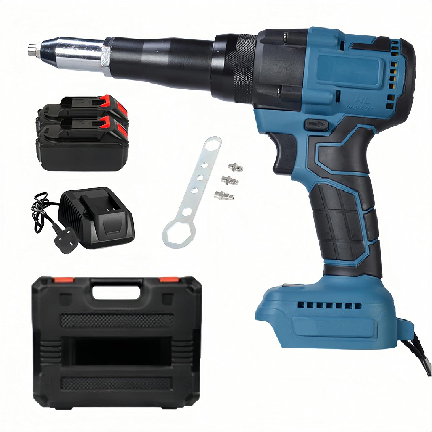 Cordless Rivet Gun, Electric Brushless Pop Rivet Gun Kit, Portable Automatic Blind Rivet Nut Gun with 2pcs Battery 1pc Charger for 1/8