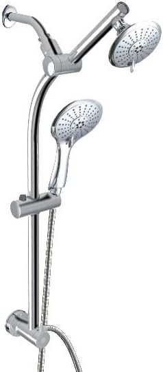 WESTBRASS SCH800-07 Kit has Drill-Free Adustable Slide Bar with Diverter, Round 5-Function Spray Fixed Head & Hand Shower and 5 Ft. Hose, Satin Nickel