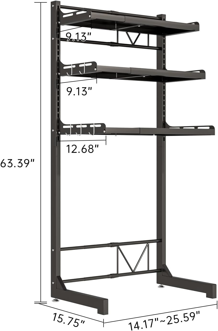 Carbon Steel Over Washer and Dryer Shelves, 3 Tier Bulkhead Laundry Room Storage and Organization Riser, Bathroom Space Saver Shelf, (14.17“-25.59”) W*15.75 “D*63.39 ”H, Gray