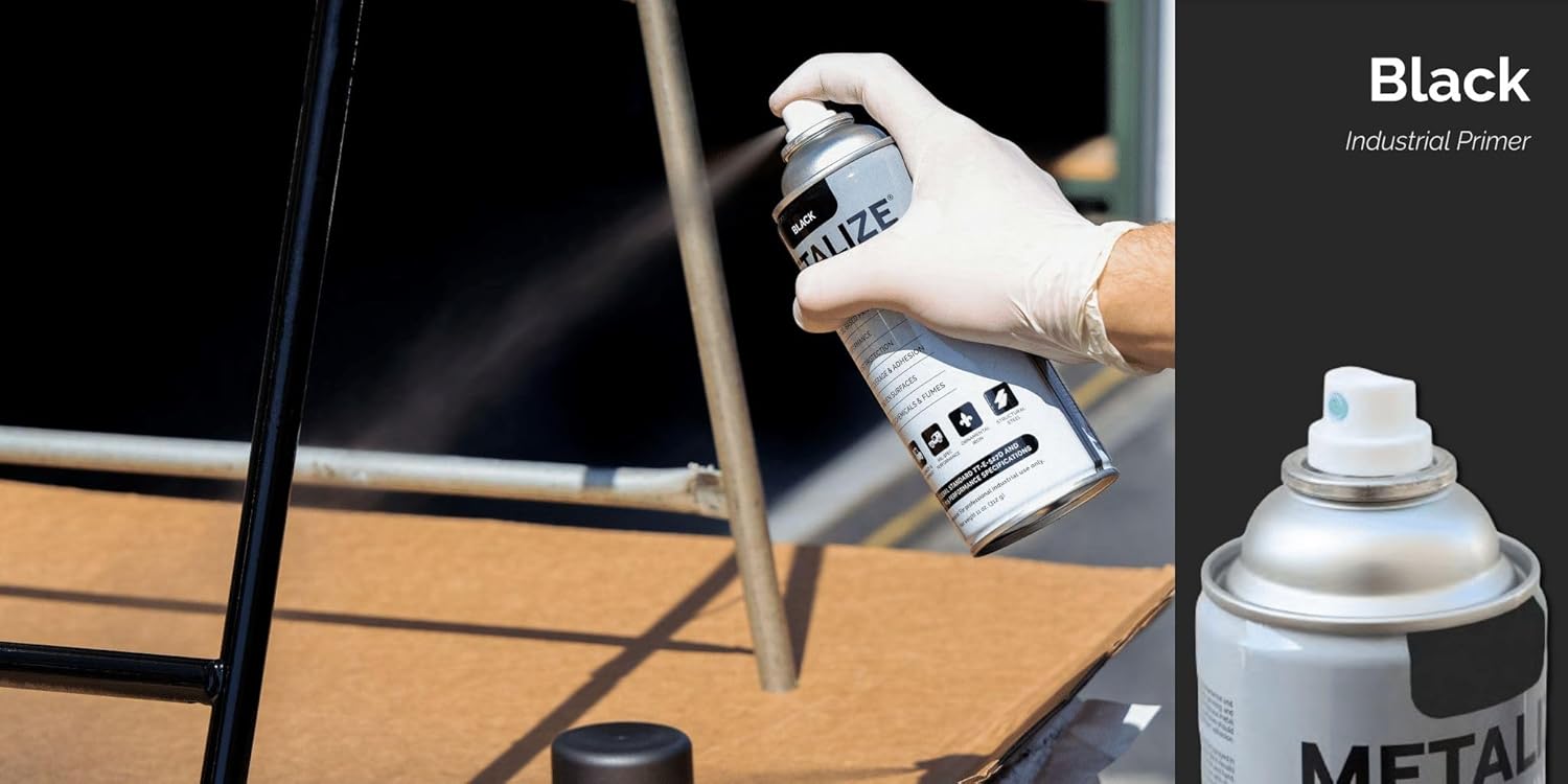 METALIZE Paints For Industry Industrial Primer, Aerosol Spray Primer - Steel Metal Iron Machinery - Case of 12 (Black Primer) 8-S-1116CS