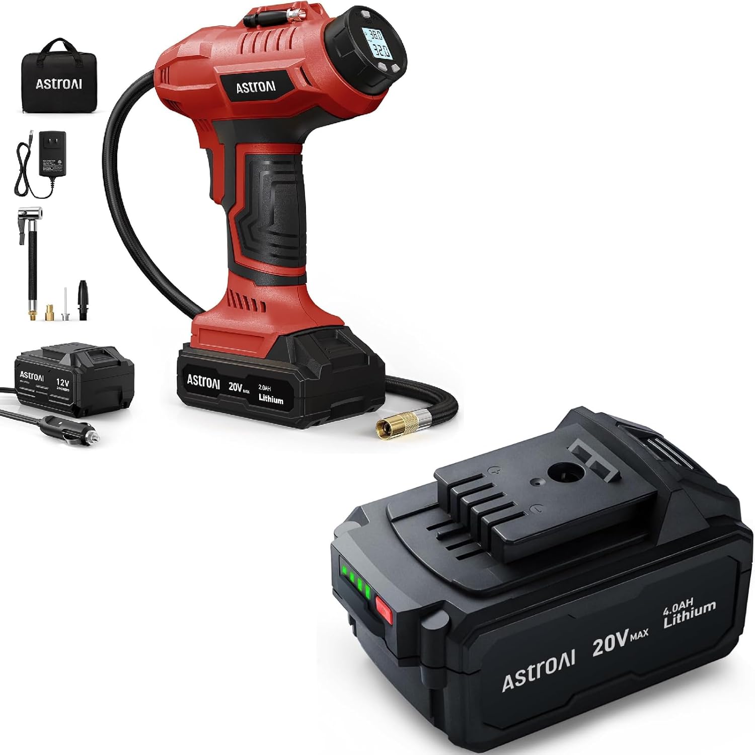 AstroAI C2 160PSI Portable Air Pump 20V Rechargeable Battery Powered with 12V Car Power Adapter