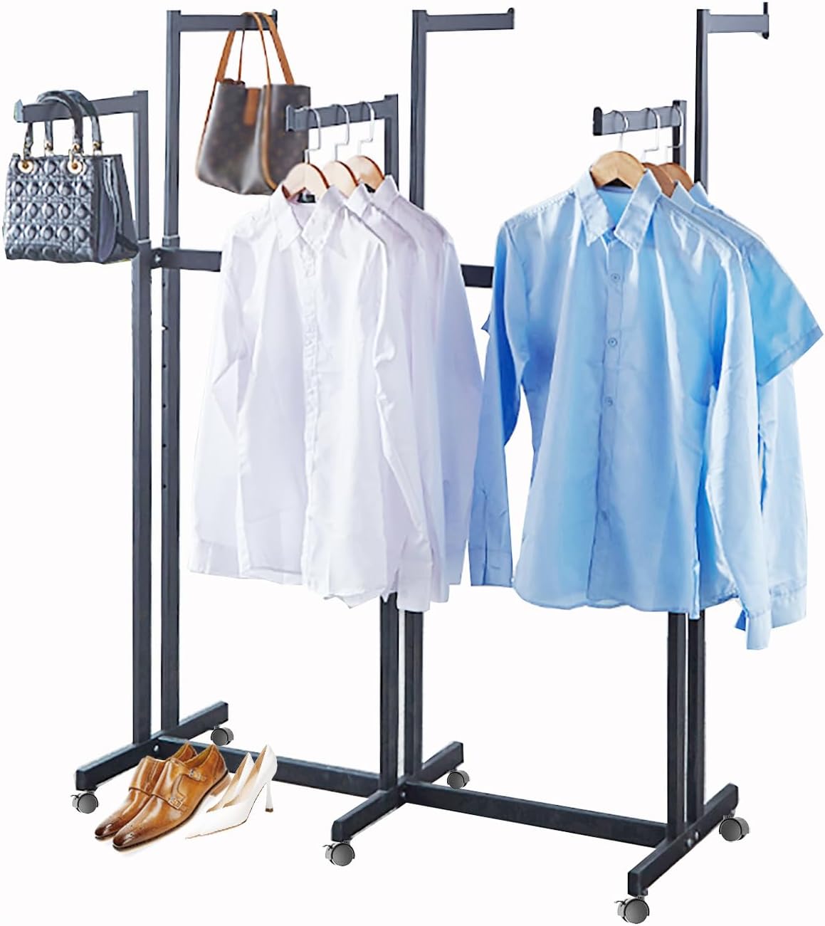 Floor Standing Metal Garment Rack - Heavy Retail Display Racks With Wheels, 6 Arms Clothing Rack, Square Tubing Portable Shirt Racks, Merchandise Display For Hanging Clothes (Silver)