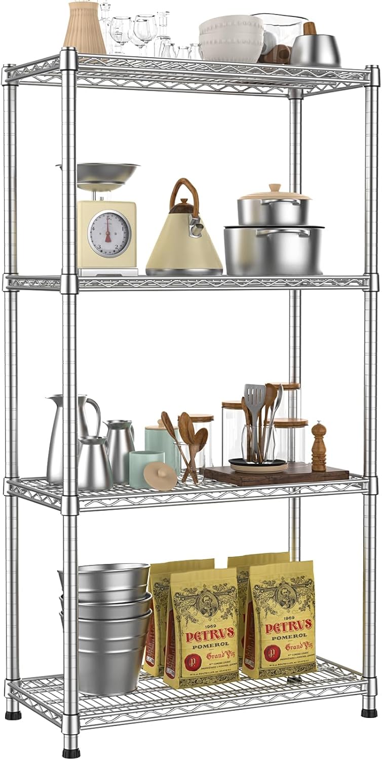 4 Tier Storage Shelving Garage Shelves Wire Shelving Unit Adjustable Metal Storage Shelving Racks Units Heavy-Duty 2200 LBS Shelf rganize,for Pantry Garage Laundry Bathroom Kitchen School Closet