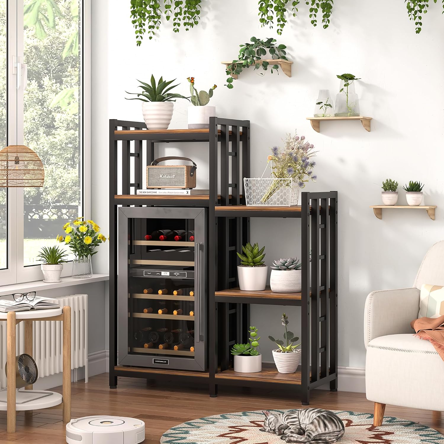 YCHF 6-Tier Kitchen Bakers Rack, Utility Storage Shelf, Mini Fridge & Microwave Oven Stand Table, Coffee Bar, Adjustable Shelves Freestadning for Kitchen Home Office