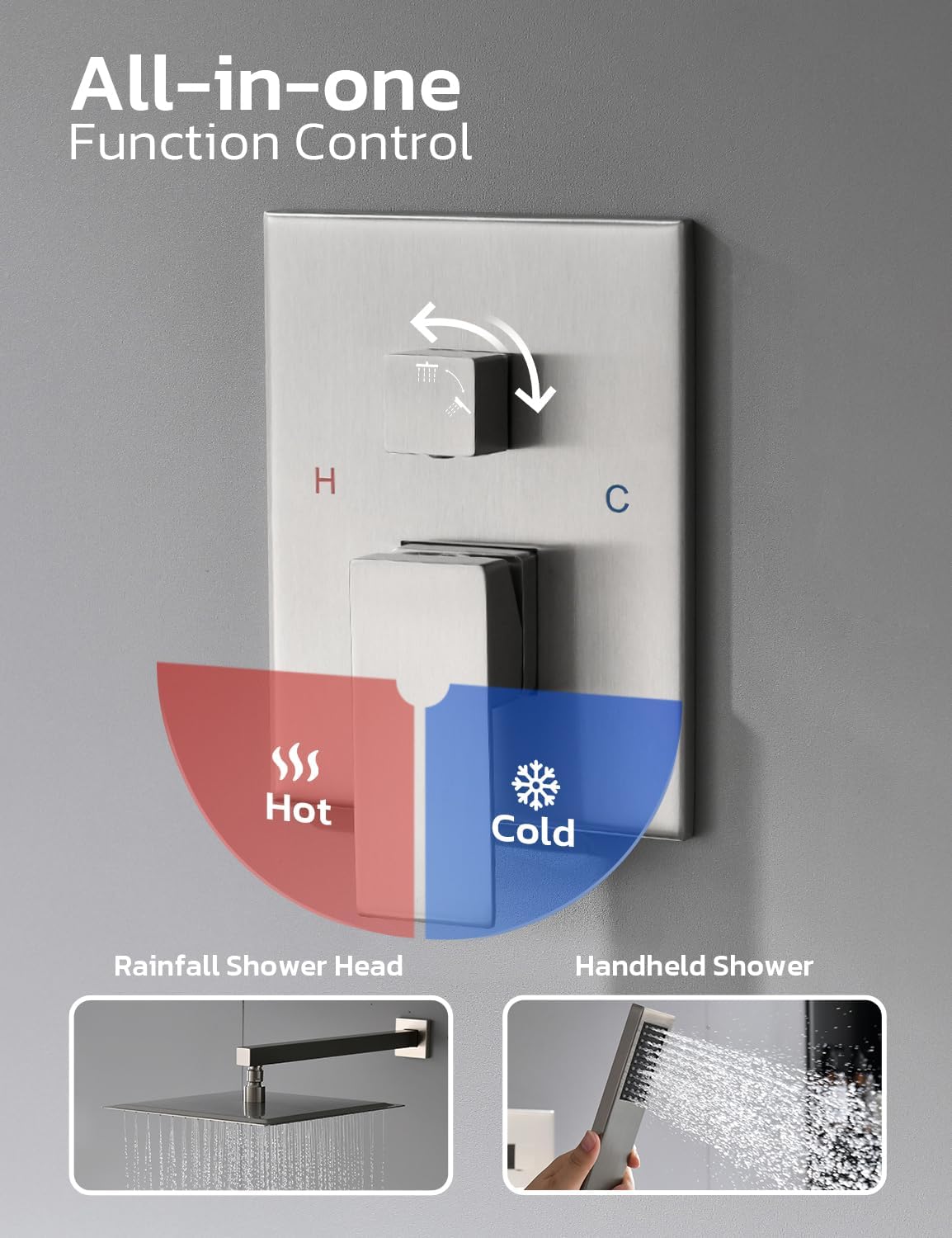 12 Inch Shower Faucet Set, High Pressure Shower Systems with Rain Shower and Handheld, Matte Black Shower Head and Handle Set, Angle Adjustable Wall Mounted Shower Valve Kit