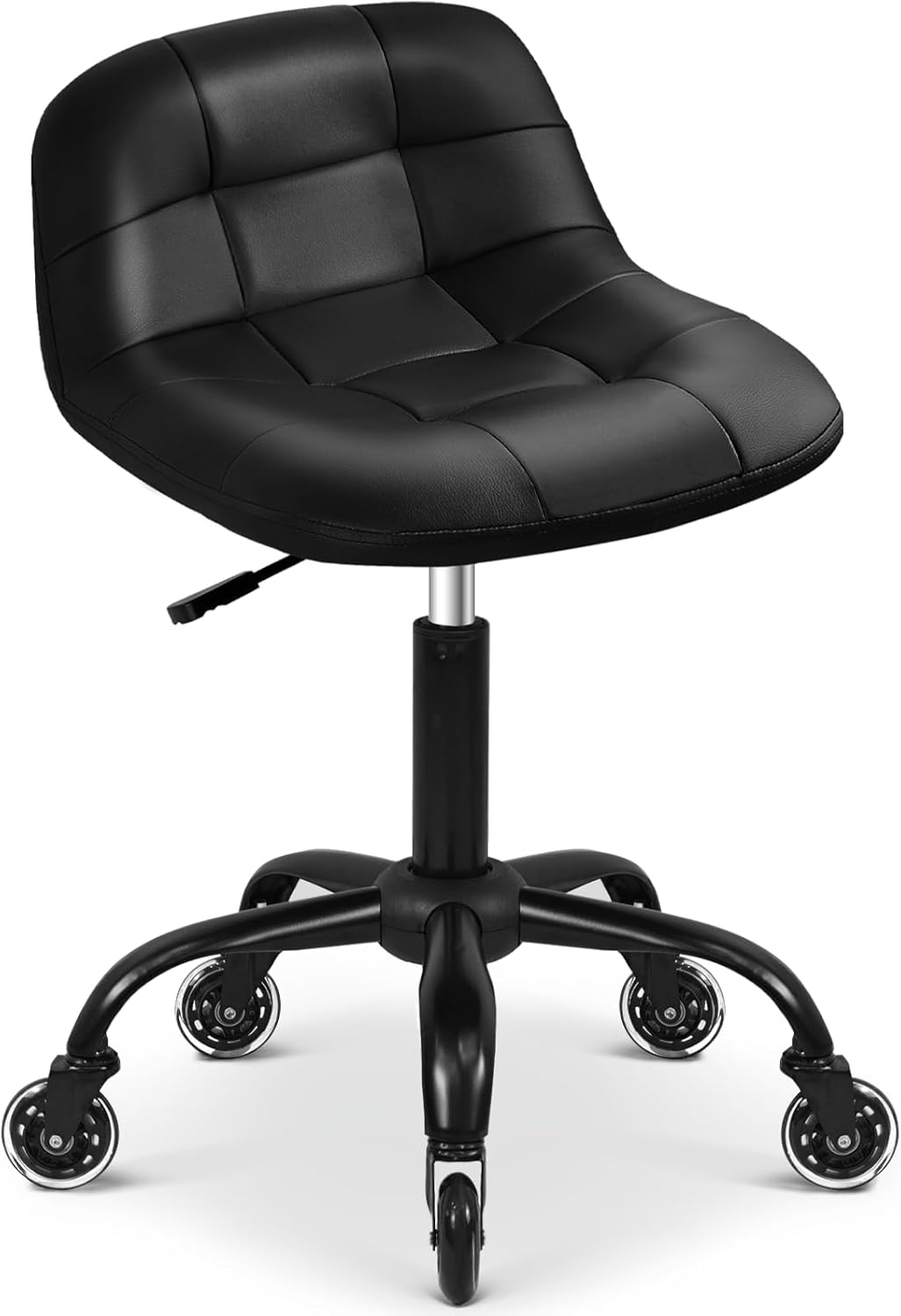 Rolling Shop Stool with Wheels, Rolling Stool with Back Support, 360° Swive Garage Chair, Height Adjustable Chair 330lb Heavy Duty for Spa Salon Massage Home Office Tattoo (Pink)