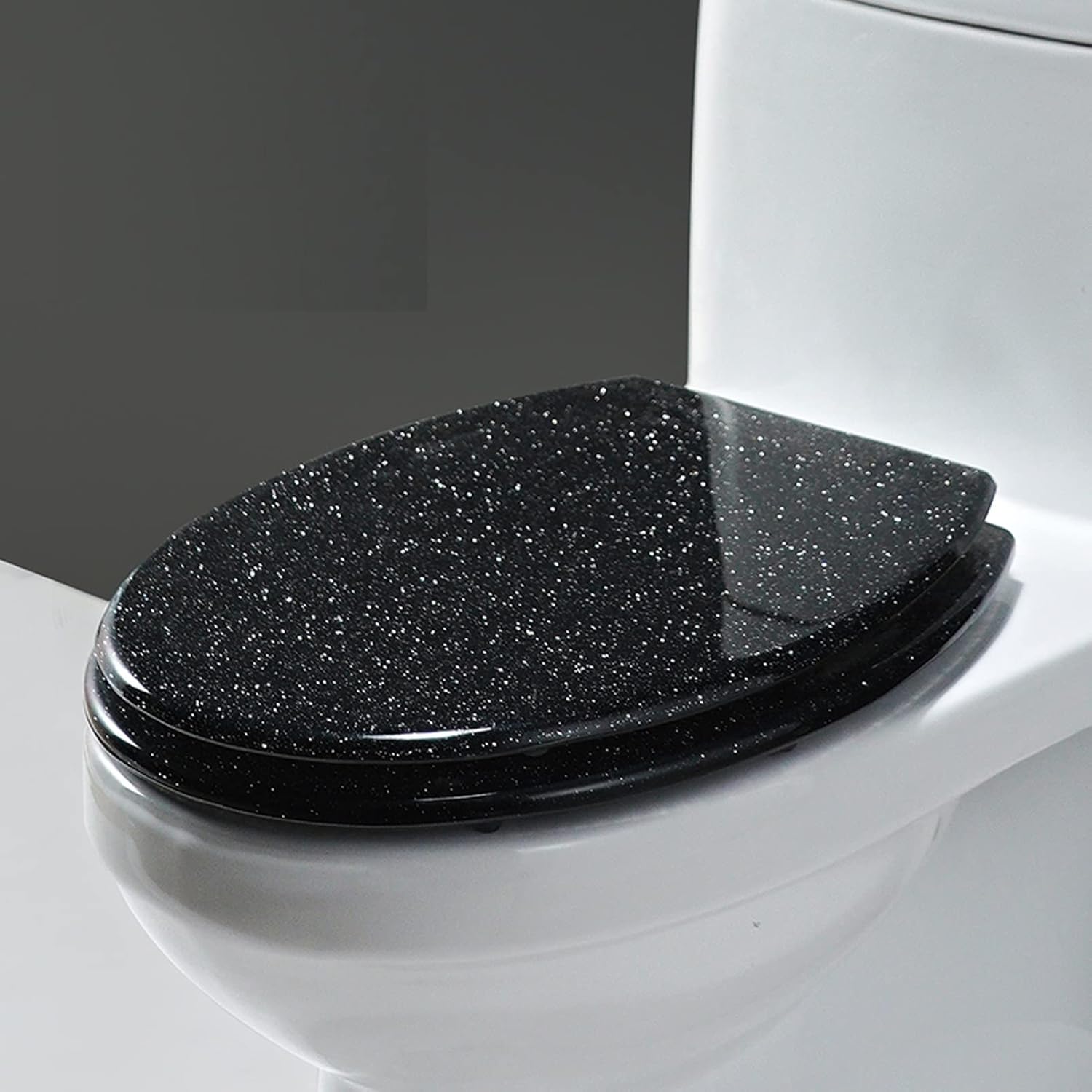 Glitter Slow Close Round Toilet Seats with Cover, Durable Resin Glitter Toilet Seat,Universal Quiet-Close Toilet Lid(Gold)