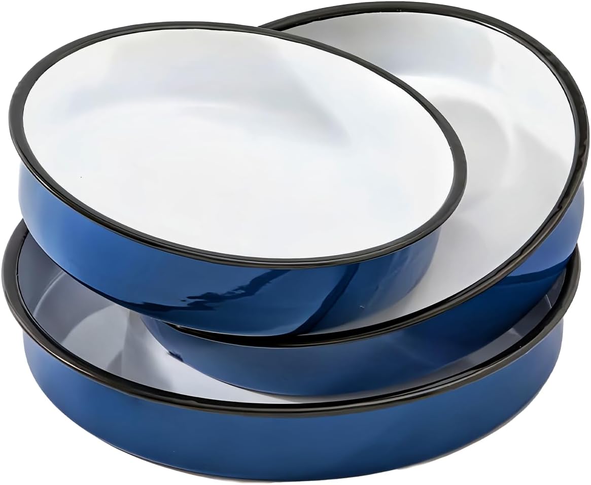 3-Pack Enamel Roasting & Baking Pan Set 10/12/14 Inch Round Deep Cake Pans for Turkey Pizza Casseroles Desserts Oven & Dishwasher Safe up to 932F Thanksgiving Holiday Gifts & Baking Dishes