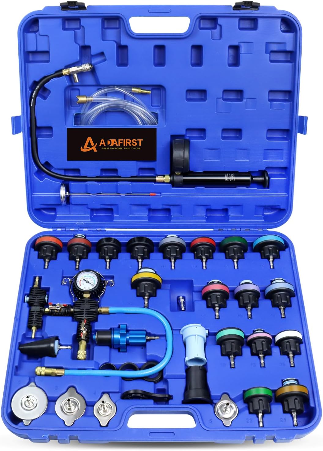 33PCS Radiator Coolant Pressure Tester and Vacuum Refill Tool Kit, Automotive Cooling System Manual Leak Test & Pneumatic Fill Filling Filler Set Universal for Car Truck Airlift, Red
