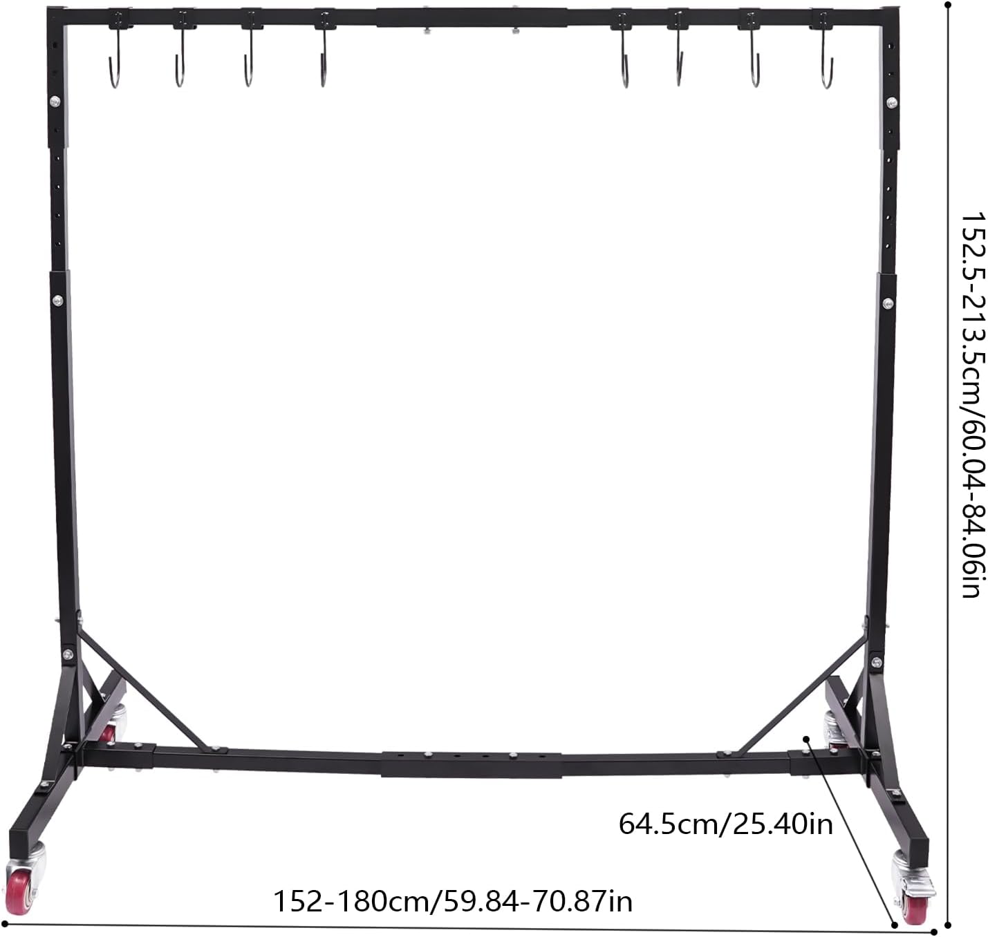 Paint Drying Rack,5 ft-7 ft Adjustable Height- Mobile Auto Body Shop Painting Stand with 8 Hanging Hooks,Hang Freshly Spray Gun Painted Car Hoods Doors Parts for Repair Shops & Garage