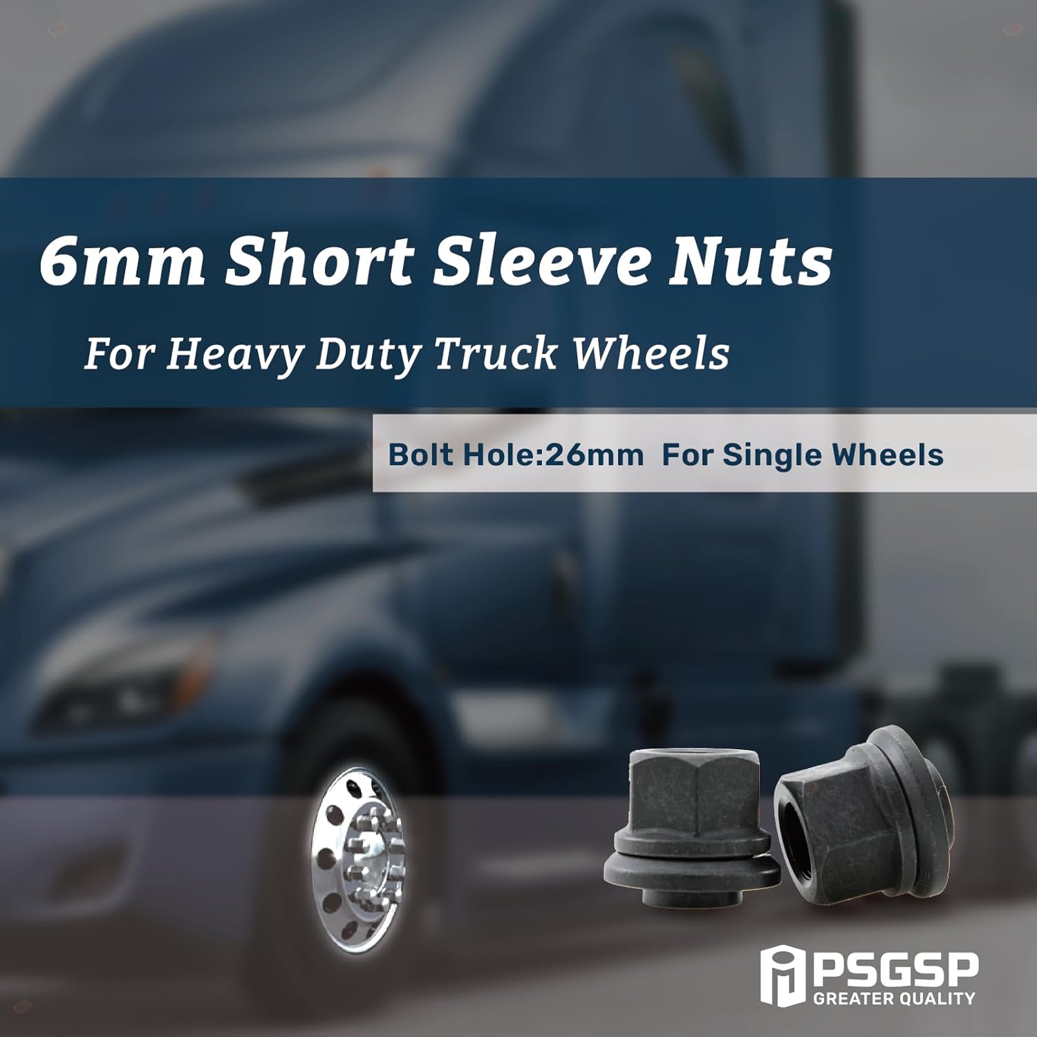 Two-Piece 6mm Sleeve Flanged Wheel Nuts 10PCS, M22x1.5 Hex:33mm Black for Heavy Duty Truck Semi Truck Fit Steel Single Wheels with Hub Piloted Seat & 26mm Bolt Hole Size