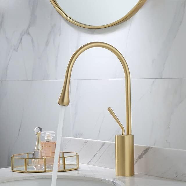 Bathroom Faucet Gold Marble Basin Faucet Hot and Cold Sink Faucet Brass Faucet Kitchen Faucet Swivel Sink Water Crane(Brushed Gold M)