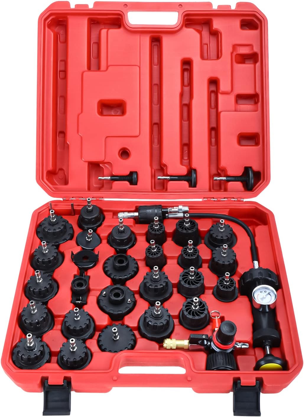 8MILELAKE 33Pcs Radiator and Cap Pressure Tester Kit Vacuum Type Cooling System Kit