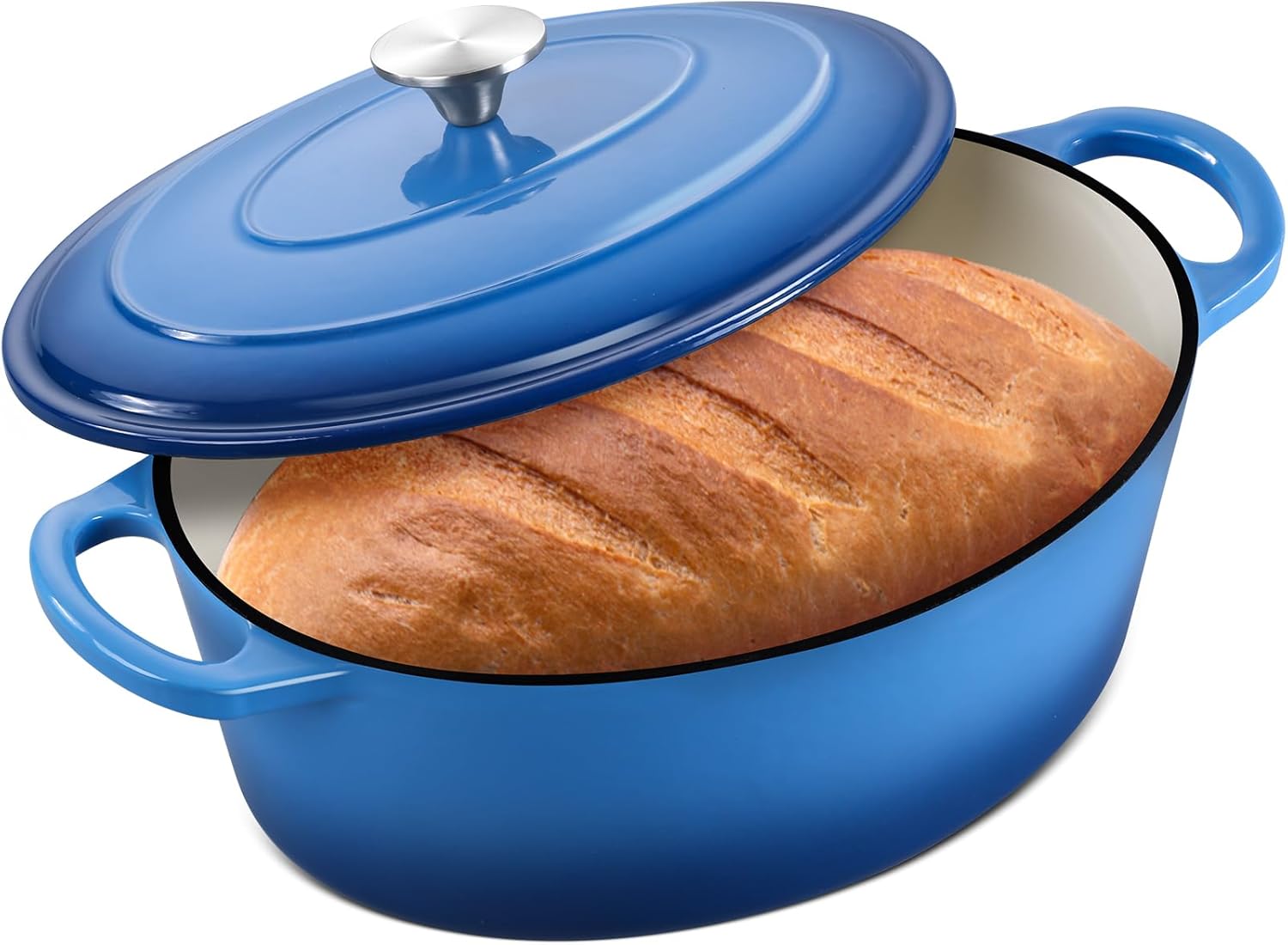7 Quart Oval Dutch Oven with Lid, Leonyo 7QT Enameled Oval Cast Iron Dutch Oven for Sourdough Bread Breaking, Heavy Duty Cookware for Braising, Stews, Roasting, Pink