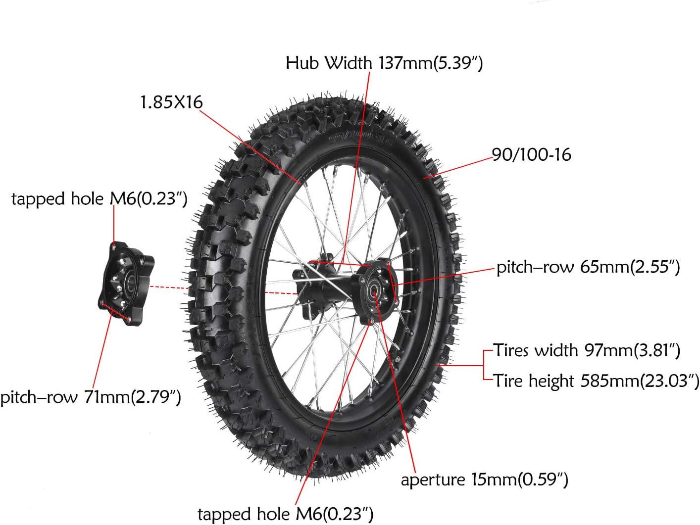TDPRO Front 70/100-19 & Rear 90/100-16 Wheel Tire and Rim Inner Tube with 15mm Bearing Assembly for Pit Pro Trail Dirt Bike