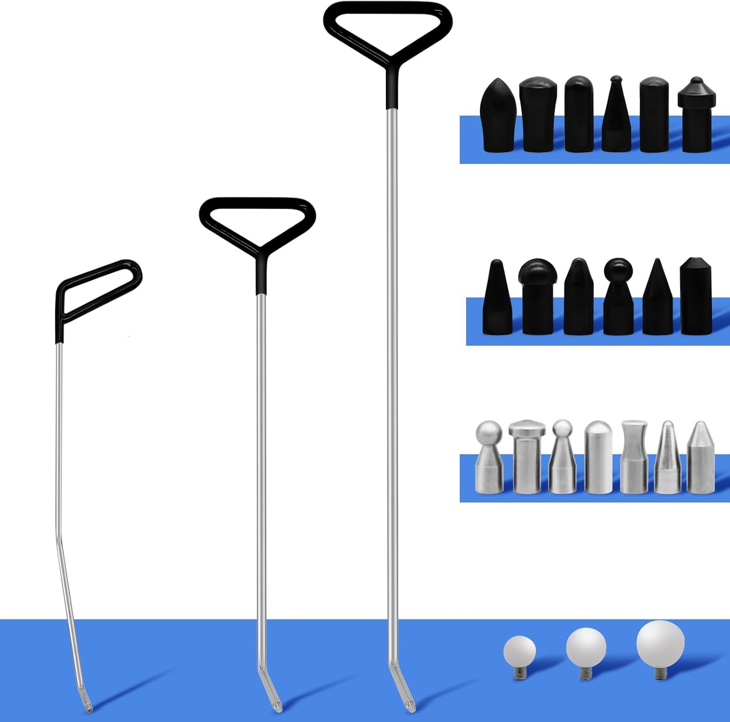 Car Dent Removal Rod Tools,Paintless Dent Repair Kit with 1 Pcs Stainless Steel Rods and 22Pcs Tips,Dent Repair Rods for Car Dents Door Dings and Hail Damage Removal