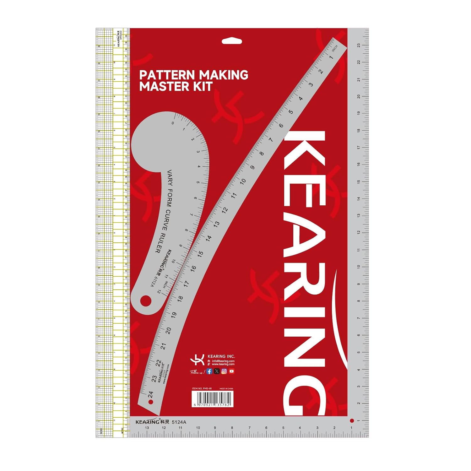KEARING Fashion Designer's Ruler Kit, French Curve Ruler for Pattern Making, Light Aviation Aluminum Hip Curve Ruler, L-Square Ruler, Vary Form Curve Ruler for Pattern Making Sewing,Quilting