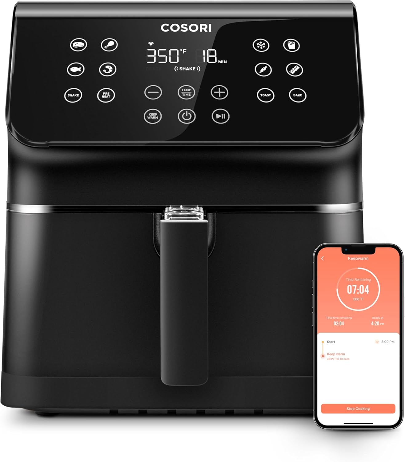 COSORI 12-in-1 Air Fryer 5.8QT, Toast, Bake, Nutrition Facts for 100+ In-App Recipes, AdaptIQ Tech Fast Cook, for Main & Side Dishes, Snacks, Leftovers, Detachable Square Basket, Dishwasher Safe