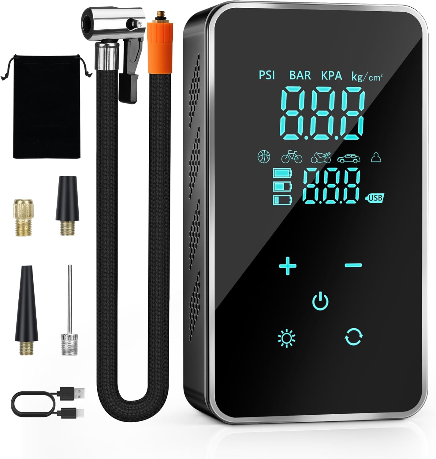 Tire Inflator Portable Air Compressor for Car Tires-Super Battery Air Pump 150 PSI- Tire Pump Electric with Touch Screen-Portable Tire inflator with Gauge for Bike, Motocycle, Ball-Black Green