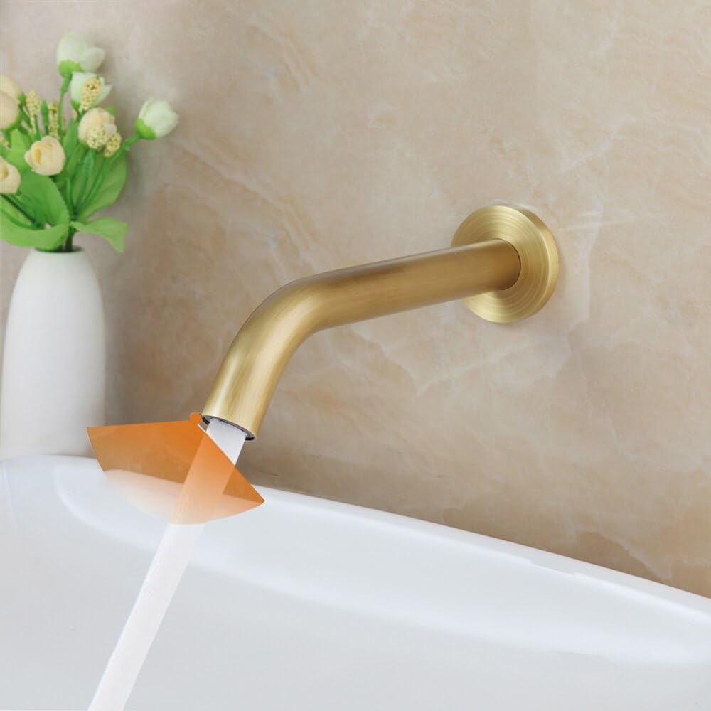 Bathroom Faucet Gold Wall Mount Sensor Faucet Automatic Hands Free Touch Sensor Bathroom Sink Tap Faucet Hot Cold Mixer(Antique Brass)