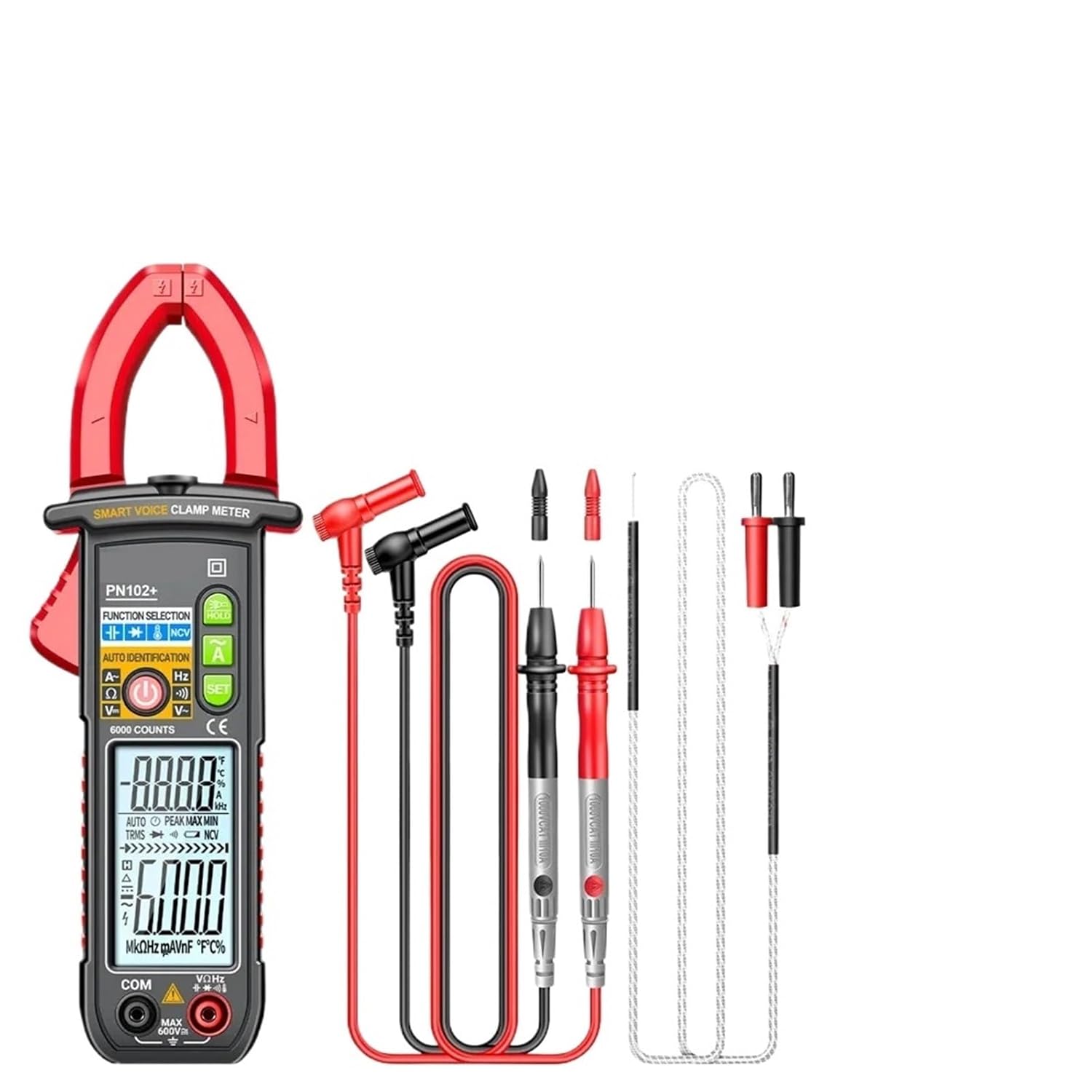 PN102+ Multimeter Energy Meter Test 600A High Current Clamp Home Control Auto-Range Measure Tool(Red)