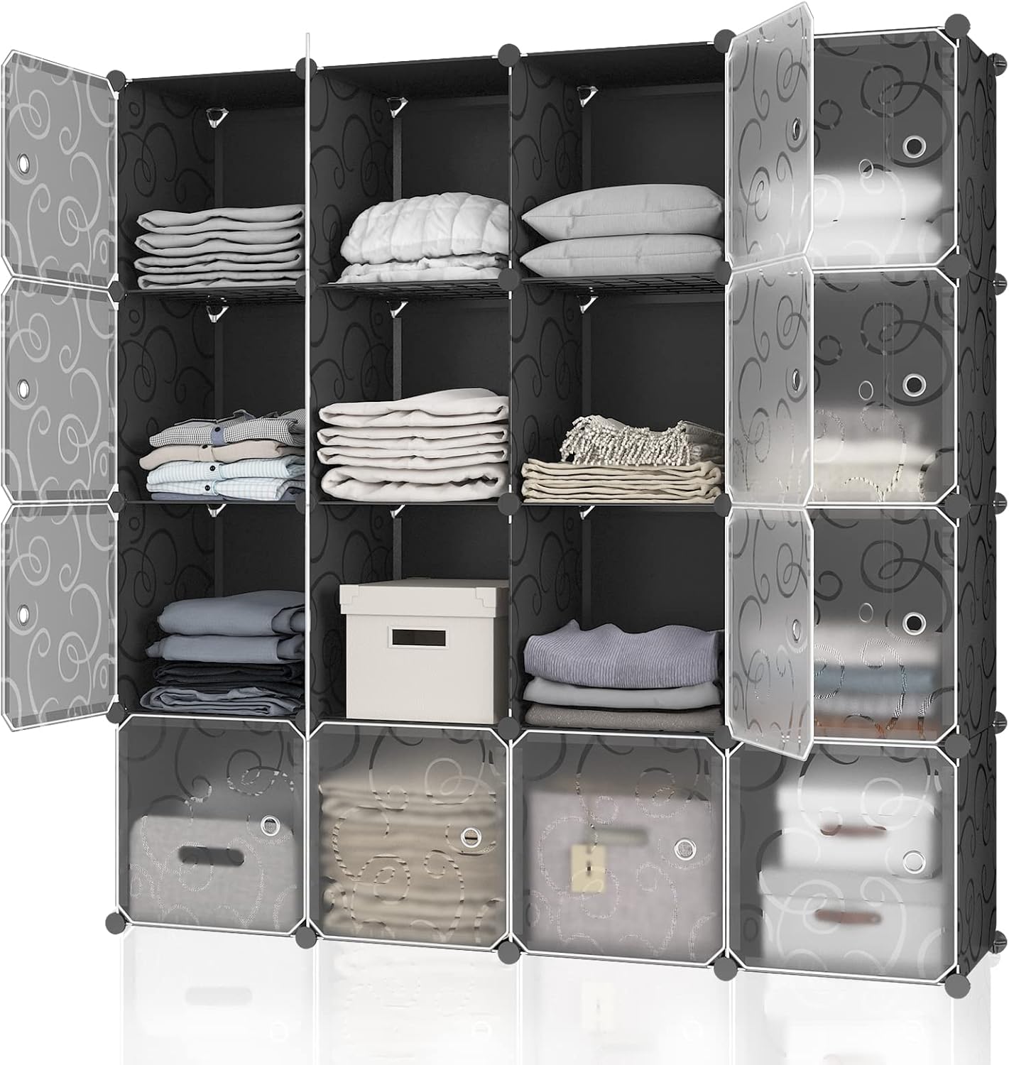 MAGINELS 25 Cube Storage Organizer,Portable Plastic Storage Cabinet,Closet.Stackable Cubby Shelf for Clothes,Toy,Bag. Suitable for Bedroom,Studyroom,Closet Organization,Black(14×14 inch)