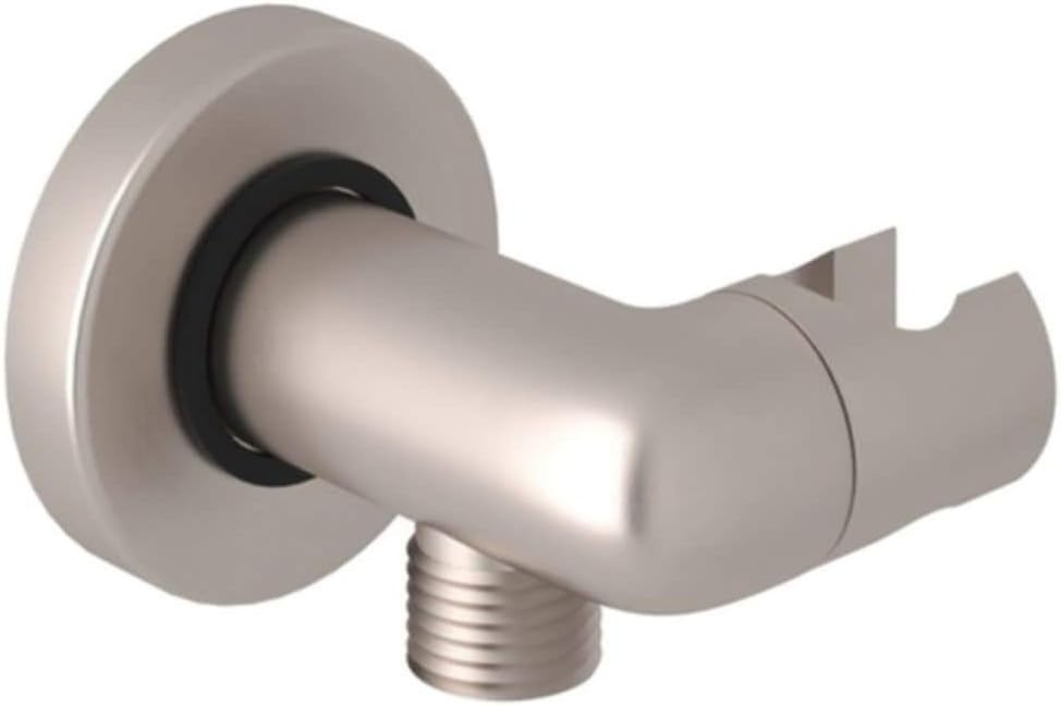 BOSSINI MODERN WALL MOUNTED SWIVELING OR PIVOTING HANDSHOWER HOLDER AND OUTLET SUPPLY ELBOW IN SATIN NICKEL WITH 1/2