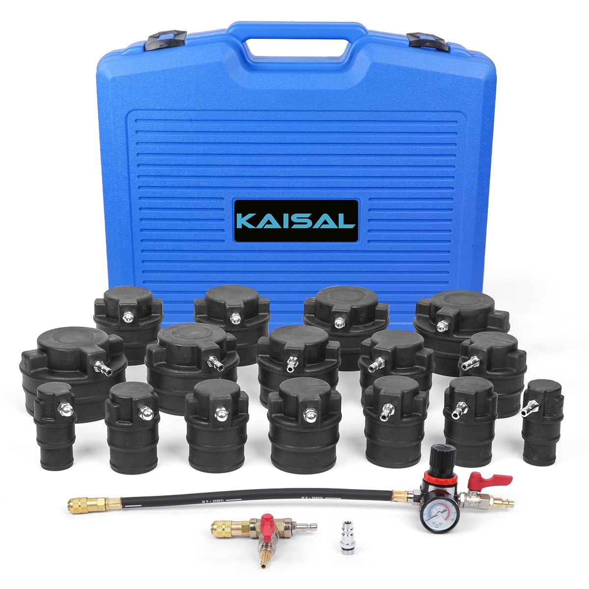 Turbo Boost Leak Tester Kit 18PC Boost Leak Test Kit w/S.moke Adpt Turbo System Pressure Leakage Tester 8 Pairs of Stepped Adapters 1-1/5