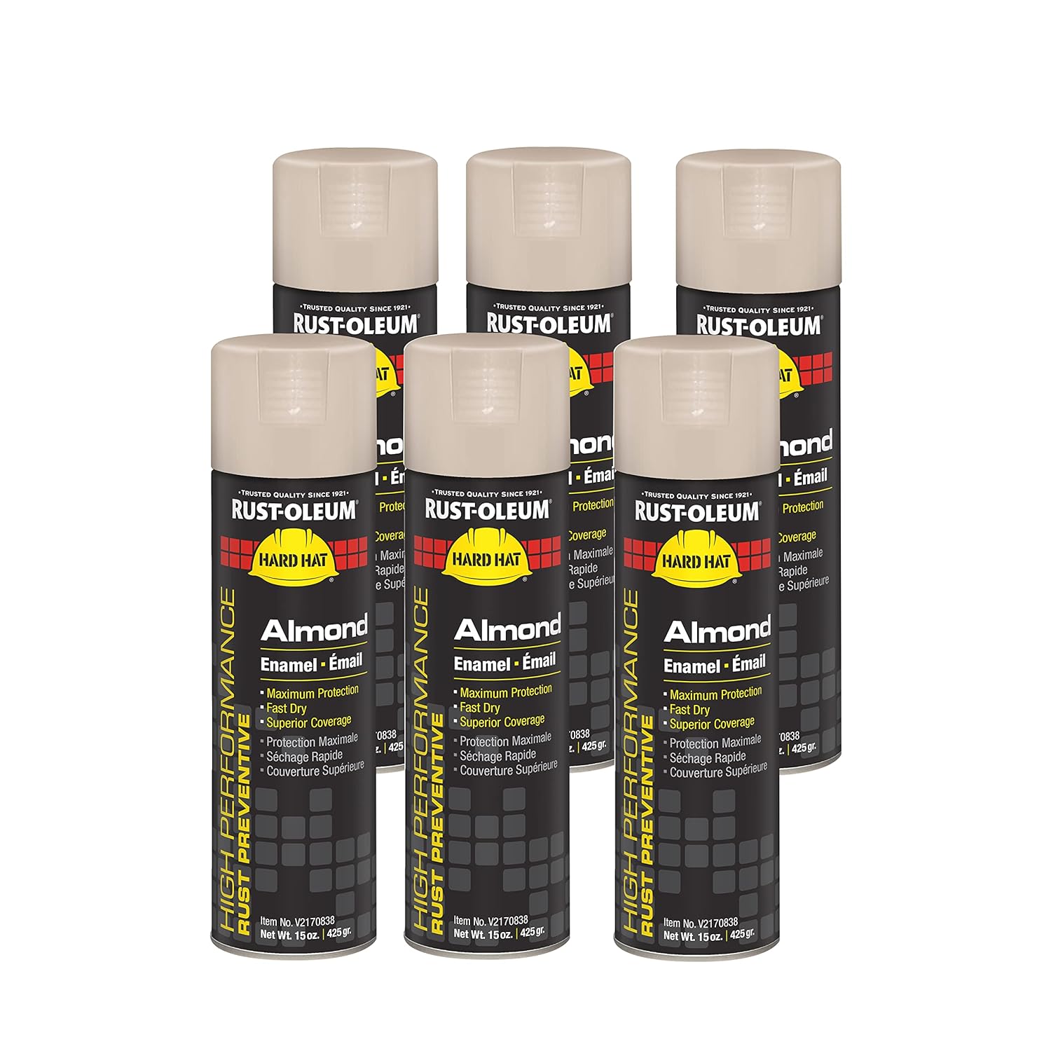 Rust-Oleum V2143838 High Performance V2100 System Rust Preventive Enamel Spray Paint, 20 fl. oz. container, 15 oz. fill,, Safety Yellow, 6-Pack