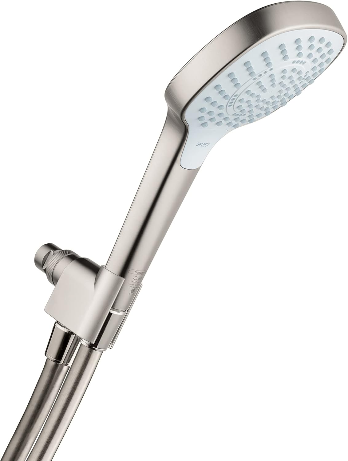 Hansgrohe Croma Select E 4-inch Handheld Shower Head Set 3-Spray with Hose in Brushed Nickel, 2.5 GPM, 04937820