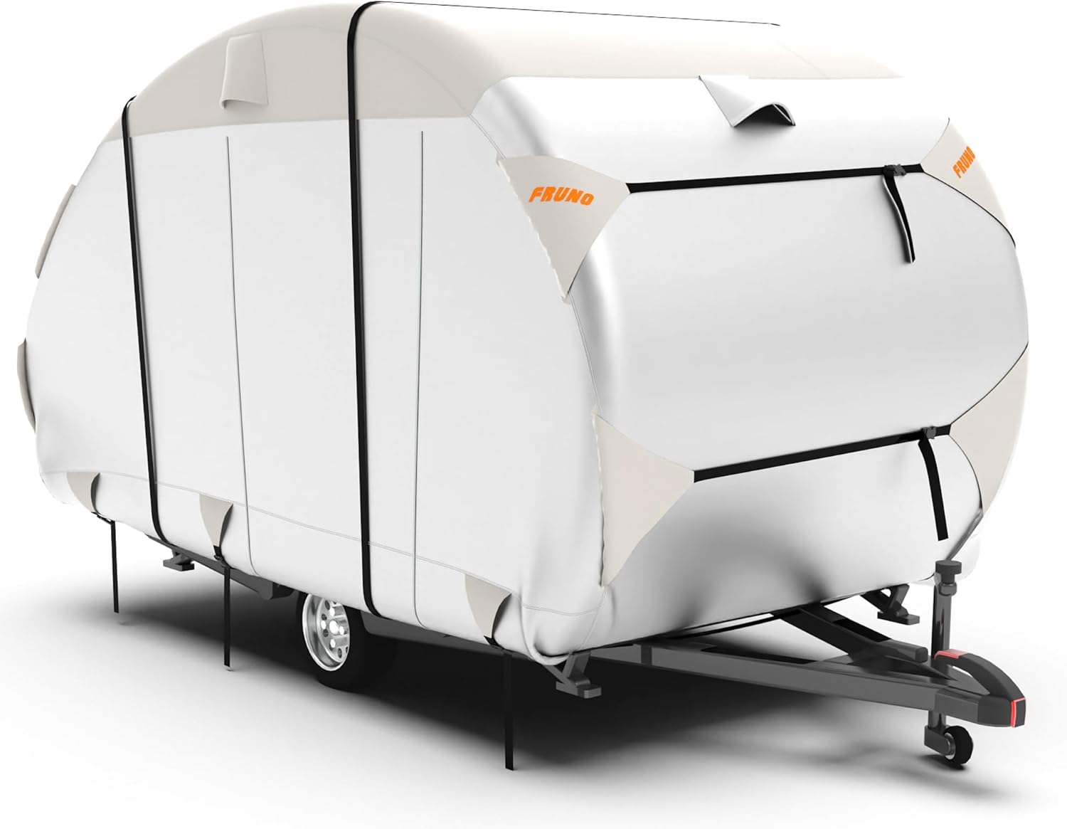 FRUNO Oxford Fabric Travel Trailer Cover RV Cover 18'-20' Waterproof Rip-Resistant Anti-UV Camper Cover for Winter Snow with Jack Cover 4 Tire Covers and Gutter Covers