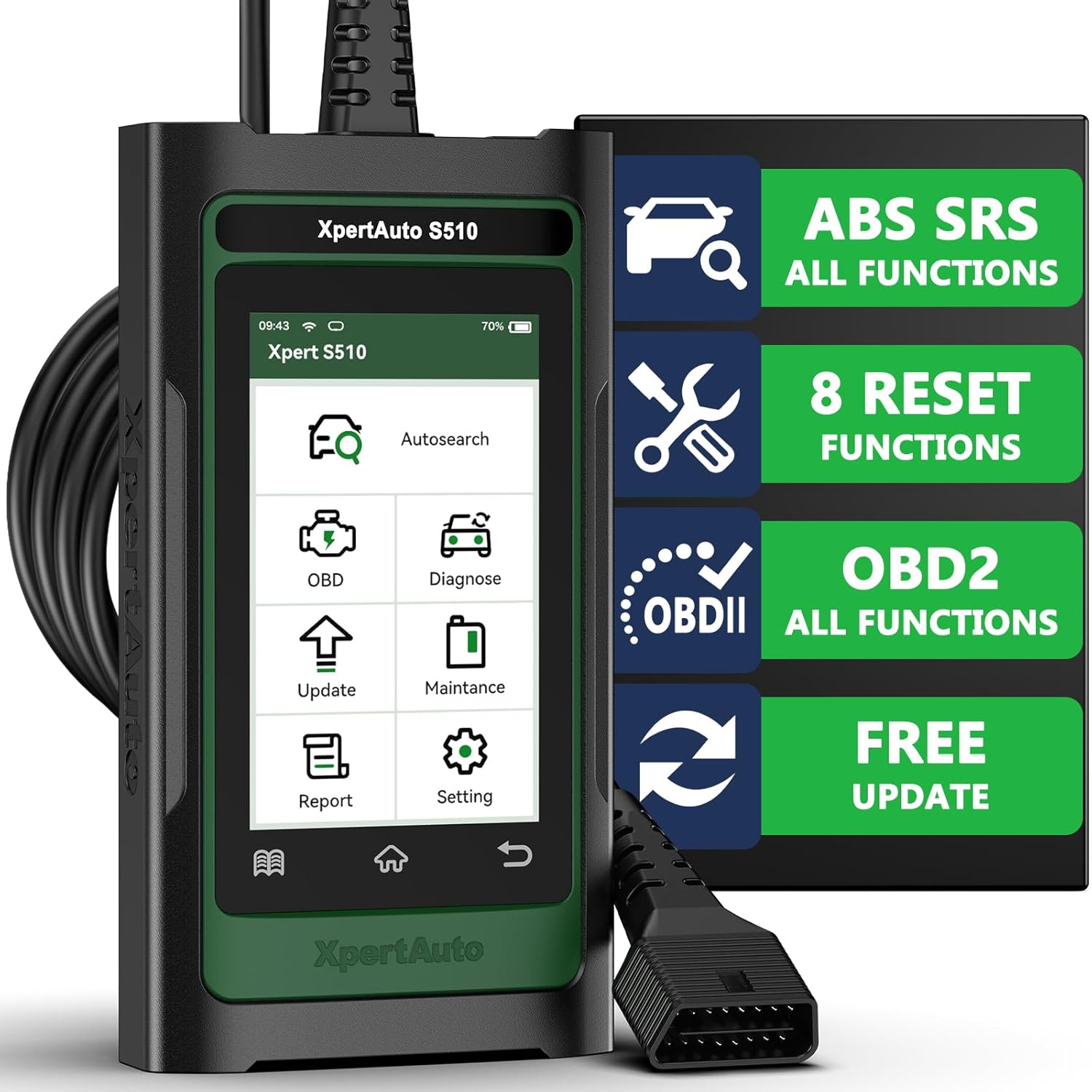 S510 OBD2 Scanner Diagnostic Tool, Car Code Reader and Reset Tool with ABS SRS, 8 Reset Functions, Automotive Scan Tool for OBD II/EOBD Protocol Cars After 1996