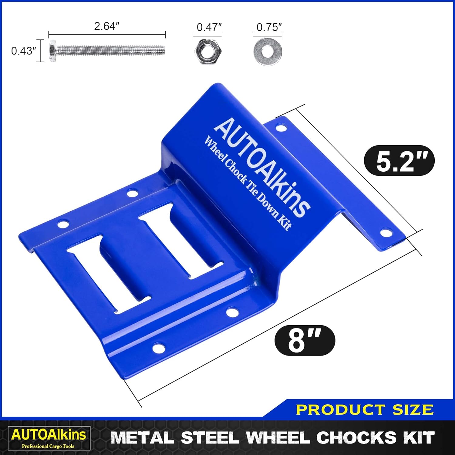 Wheel Chock Tie Down Kit, Trailer Tie Down Strap Kit, Heavy Duty Trailer Tie Down System for UTV, ATV, Mower, etc, 4-Tire Kit（Blue）