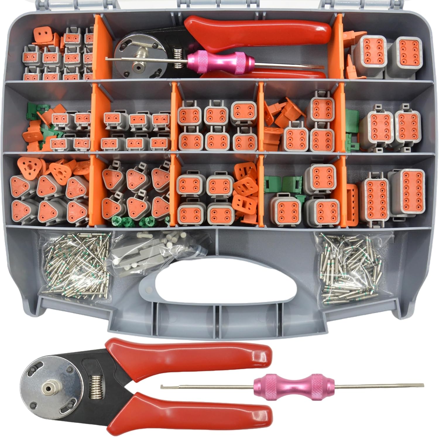 345 pcs DT Deutsch Connector Kit, 2 3 4 6 8 12 Pin Waterproof Connectors, Crimping Tool(12-20AWG), Connector Removal Tool, 100Pairs 16# Solid Terminal Contacts for Cars Motorcycle Boat