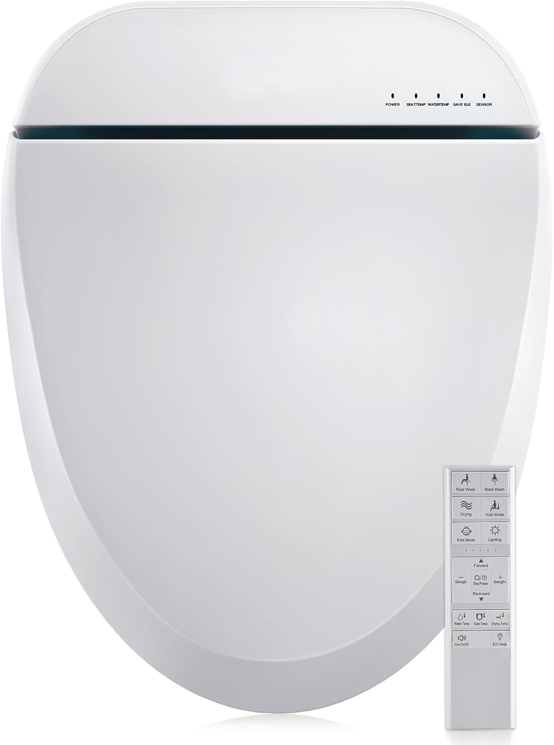 Bidet Toilet Seat, Smart Unlimited Warm Water, Electronic Heated Toilet Seat with Remote Control, Turbo Wash, Dryer, Rear and Front Wash, Slow Closes, Night Light, White, 102S-W