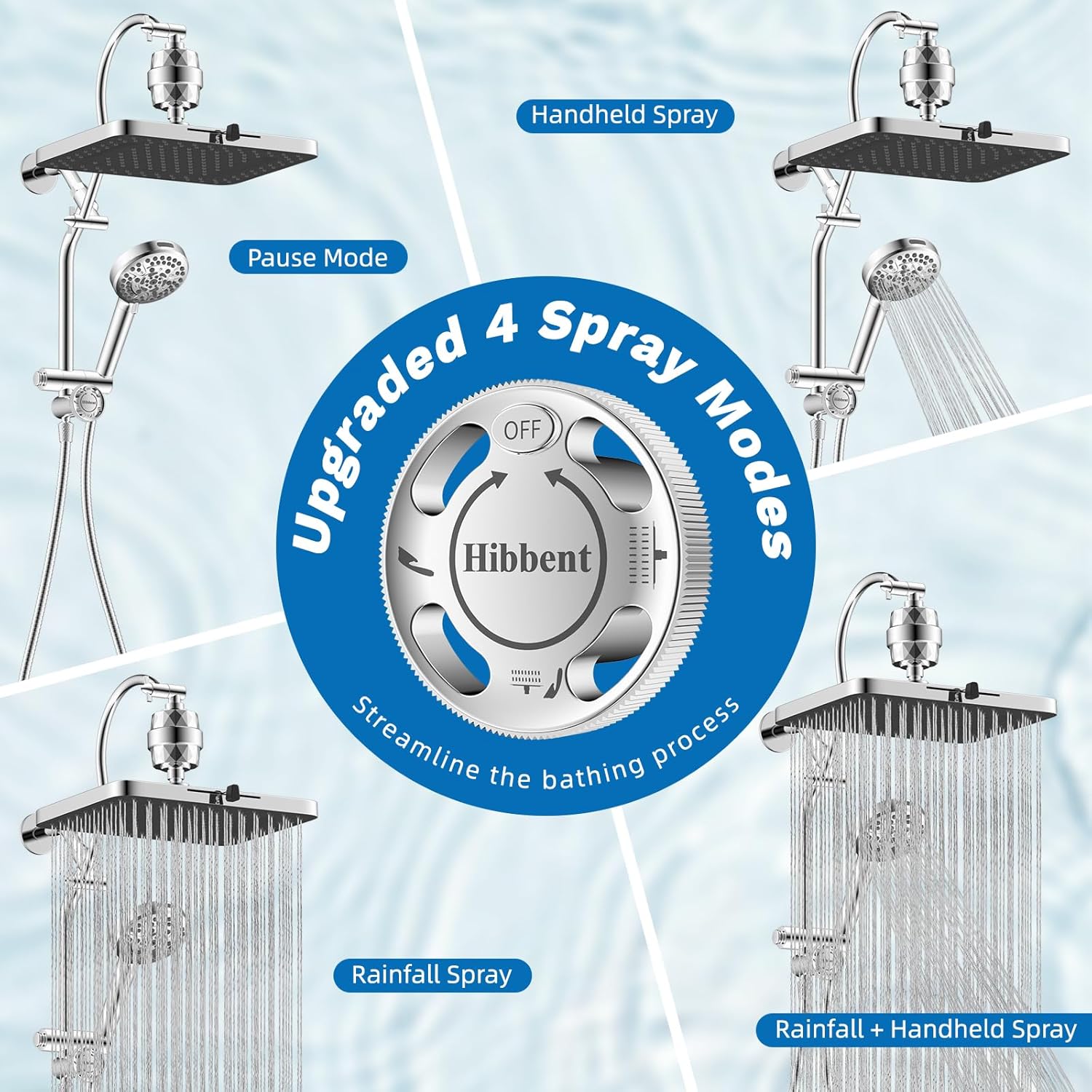 Hibbent Upgraded 13'' Shower Head Combo, High Pressure 5 Spray Rainfall Showerhead, 10 Spray Mode Handheld, All Metal Easy Reach 4-way Diverter Shower Arm with Pause Mode, 71'' Hose and Holder, Black