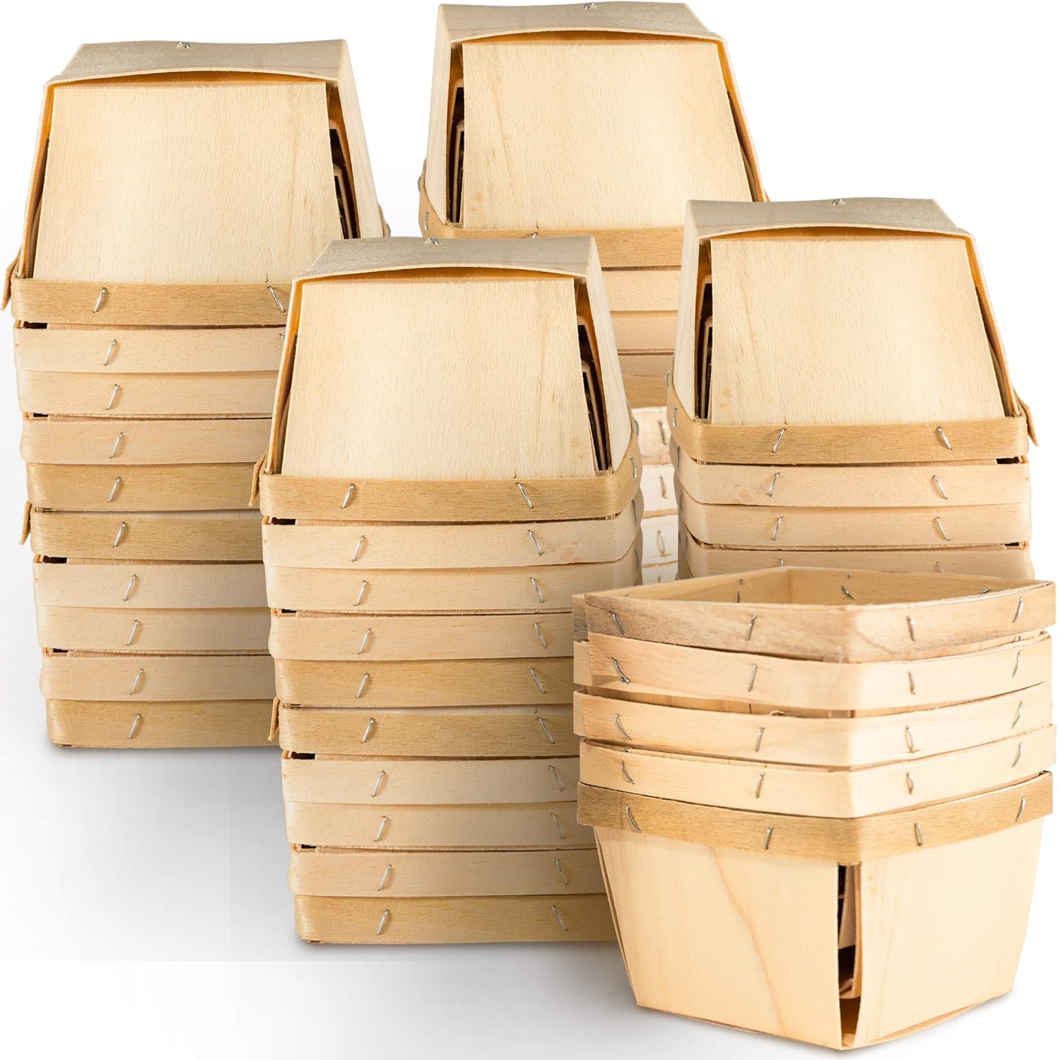 One Pint Wooden Gift Baskets (50 Pack) – For Fruit Picking, Arts, Crafts, and Decor; 4