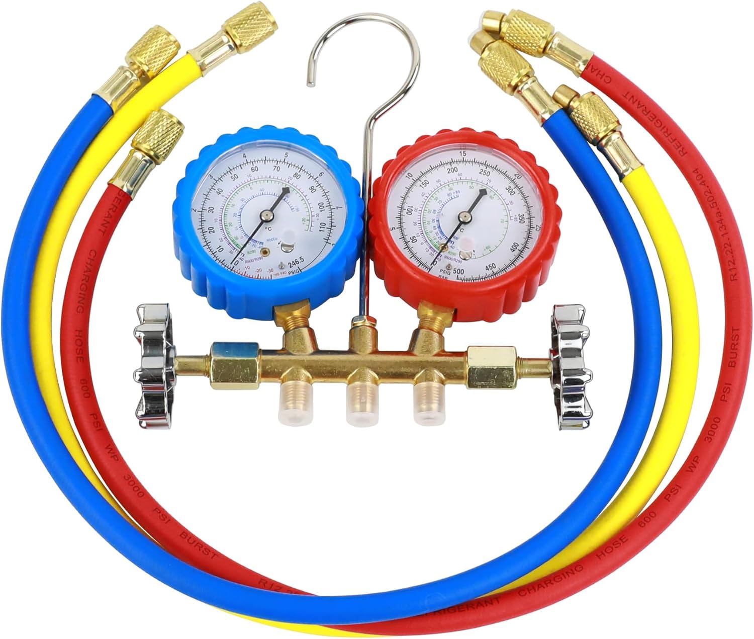 R290 and R600A Manifold Gauge Set 3 Way HVAC Air Conditioning Diagnostic Tool Kit with 24 inch Hoses